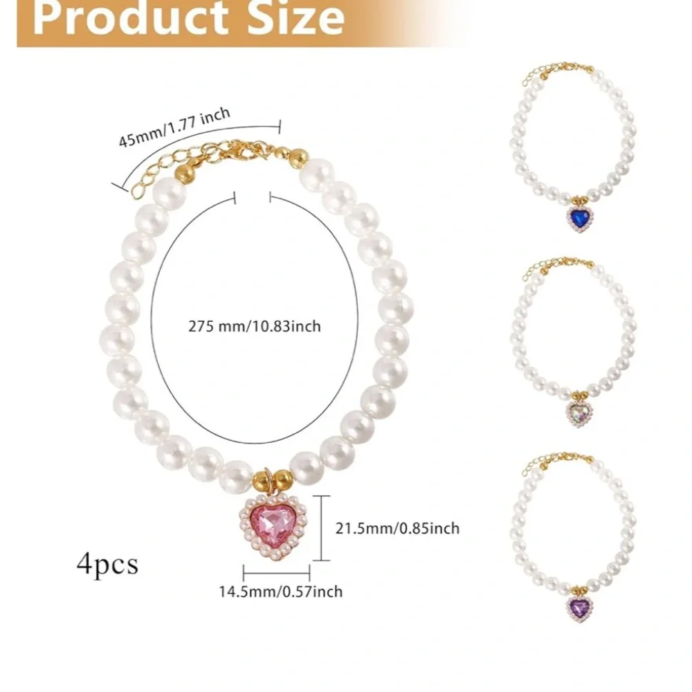 Elegant Pearl Pet Necklace with Heart Pendant/NWT